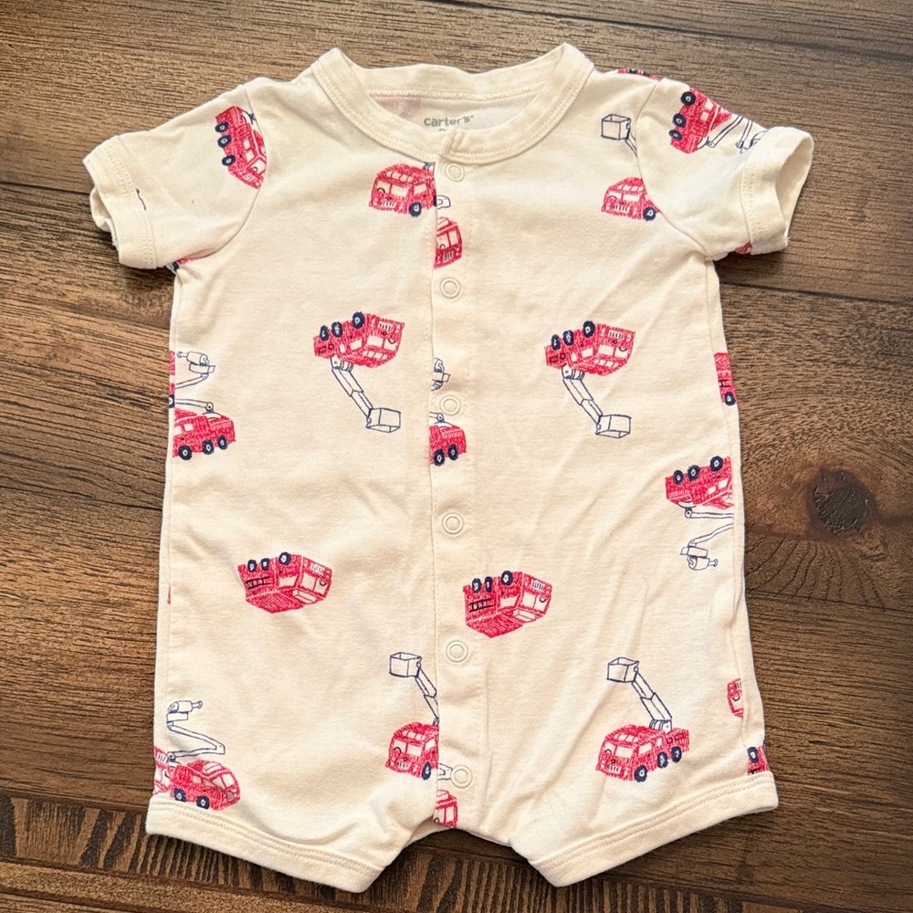 Carter's Cream and Red Fire Truck Bodysuit